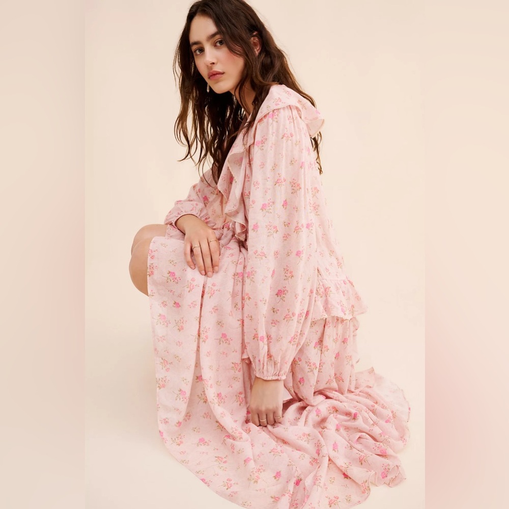 Spell & The Gypsy Collective Fleur Ruffle Floral Maxi Gown — Pink Champagne L - Picture 3 of 14
